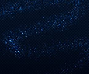 Light sparkling effects on dark transparent background. Shiny blue particles