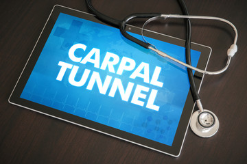 Carpal tunnel (neurological disorder) diagnosis medical concept on tablet screen with stethoscope