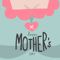 Happy mother's day word on mother chest cartoon watercolor illustration