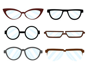 Glasses silhouette Different style - hipster, retro, vintage, modern, classic. Flat design style vector illustration.