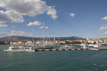 Fototapeta na wymiar City of Split Croatia. Harbour. Coast Dalmatia. Mediterranean Sea. Boats. 