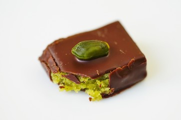 Pistachio filled gourmet filled dark chocolate from France
