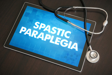 Spastic paraplegia (neurological disorder) diagnosis medical concept on tablet screen with stethoscope