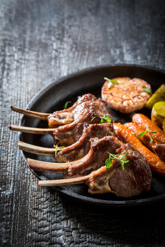 Tasty grilled ribs of lamb with thyme and spices