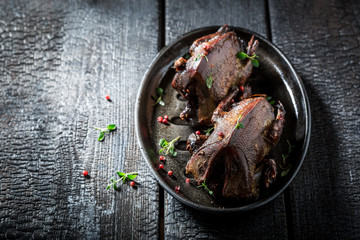 Two wild doves with pepper and spices