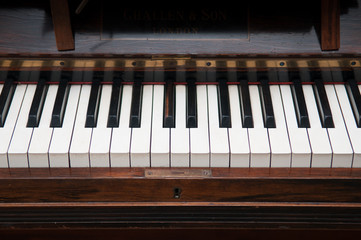 Fototapeta na wymiar Vintage piano keys on an old wooden piano