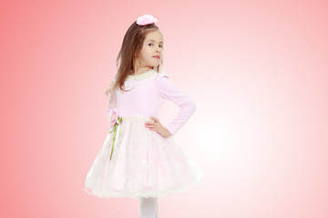Elegant little girl in a pink dress.
