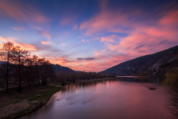 Colorful sky and clouds over Pancharevo, Bulgaria.