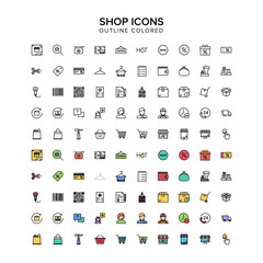 Shop Outline Icon Colored set