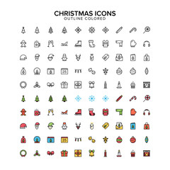 Christmas Outline colored icon set