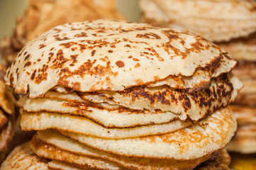 A stack of pancakes while celebrating Russian Shrovetide (pancake week)