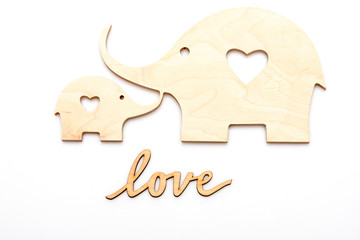 Wooden decorative elephants isolated on white