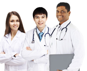 A group of good doctors. Isolated white background.