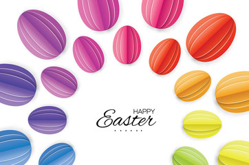 Happy Easter Greating card. Colorful Paper cut Easter Egg. White background.