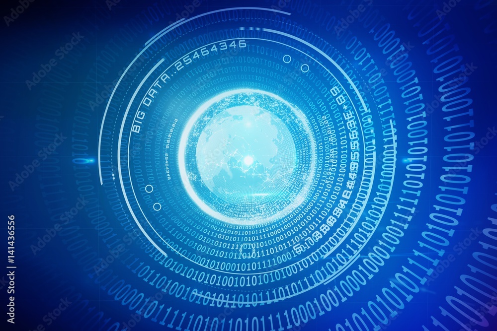 Poster composite image of digital image of globe with big data text 3d