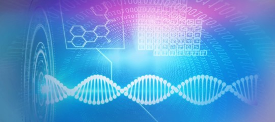 Composite image of dna helix interface - Powered by Adobe