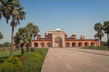 Fototapeta na wymiar Mughal emperor Akbar tomb at Sikandra Agra built by his son Jahangir in year 1613 AD is a masterpiece of Mughal India architecture.