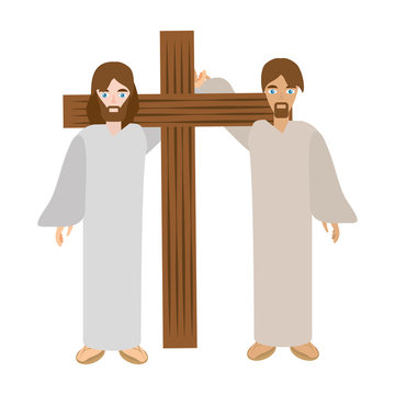 simon help jesus carry cross- via crucis vector illustration eps 10