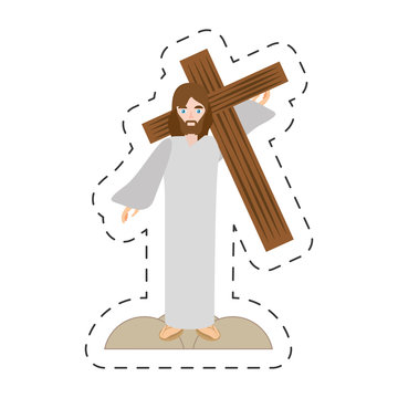 recommend clip art: cartoon jesus christ carries cross via crucis vector illustration eps 10