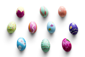 Fototapeta na wymiar A variety easter painted eggs isolated on background.