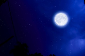 In a night glowing moon and star in sky.