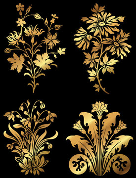 Golden wildflower design icons