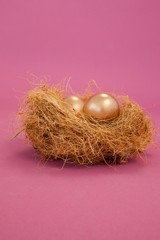 Naklejka na ściany i meble Golden Easter eggs in the nest