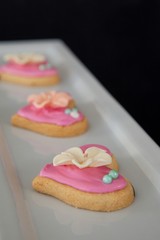 Gingerbread heart shape cookies in a serving tray