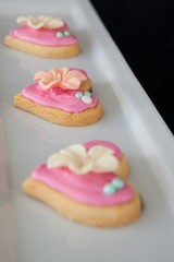 Gingerbread heart shape cookies in a serving tray