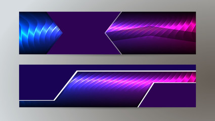Horizontal web banner background blue purple neon effect07
