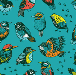 Fototapeta premium Hand drawn tropical bird pattern