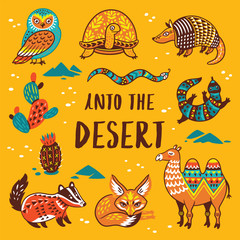 Set with cartoon animals of desert