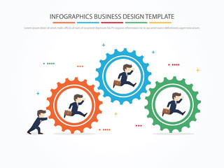 Teamwork with Gear Concept. Infographic Template. Vector Illustration.