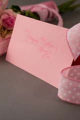 Close-up of happy mothers day card