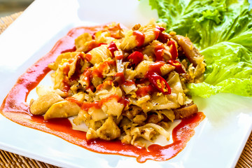 chicken rice curry in plate