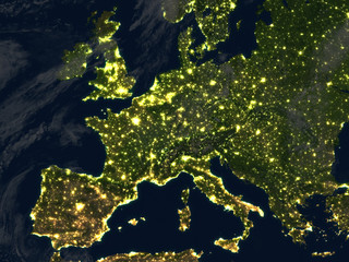 Europe at night on planet Earth