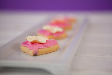 Heart shape cookies arranged in a row