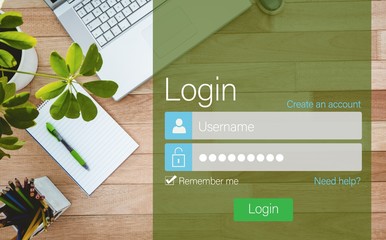 Composite image of close-up of login page