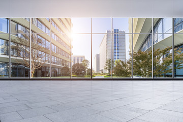 The modern office buildings from glass window