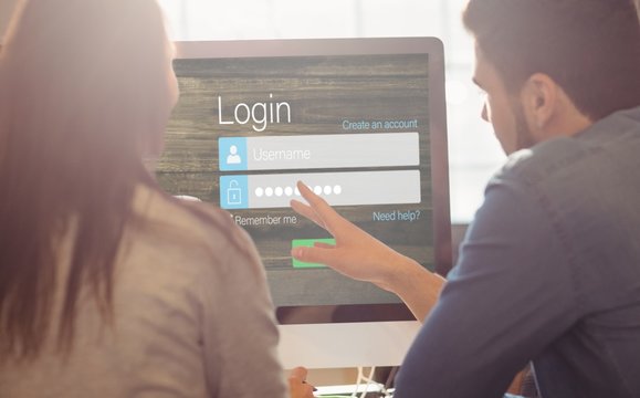 Composite image of close-up of login page