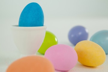 Painted easter eggs against white background