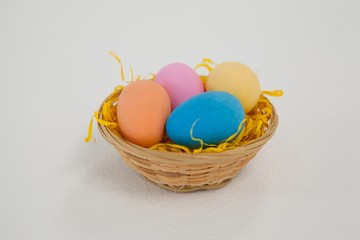 Painted easter eggs in basket