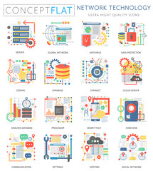 Infographics mini concept Network technology icons and digital marketing for web. Premium quality color conceptual flat design web graphics icons. Network technology concepts.