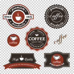 Set of coffee icons,labels, posters, signs, banners on transparent background