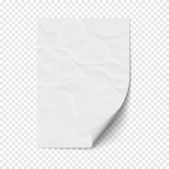 White page curl on empty sheet crumpled  paper
