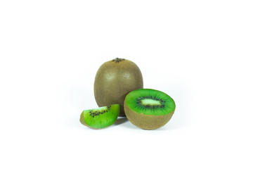 Fresh kiwi fruit sliced segments isolated on white background with clipping path.