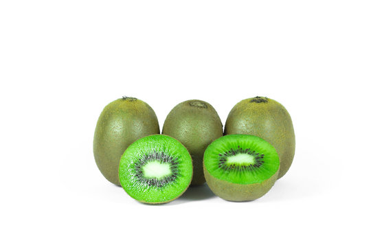 Fresh kiwi fruit sliced segments isolated on white background with clipping path.