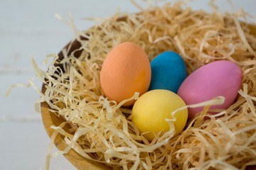Colorful Easter eggs in the nest