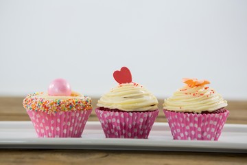 Close-up of delicious cupcake in tray