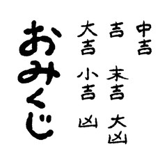 おみくじの大吉・吉・中吉・小吉・末吉・凶・大凶の筆文字素材